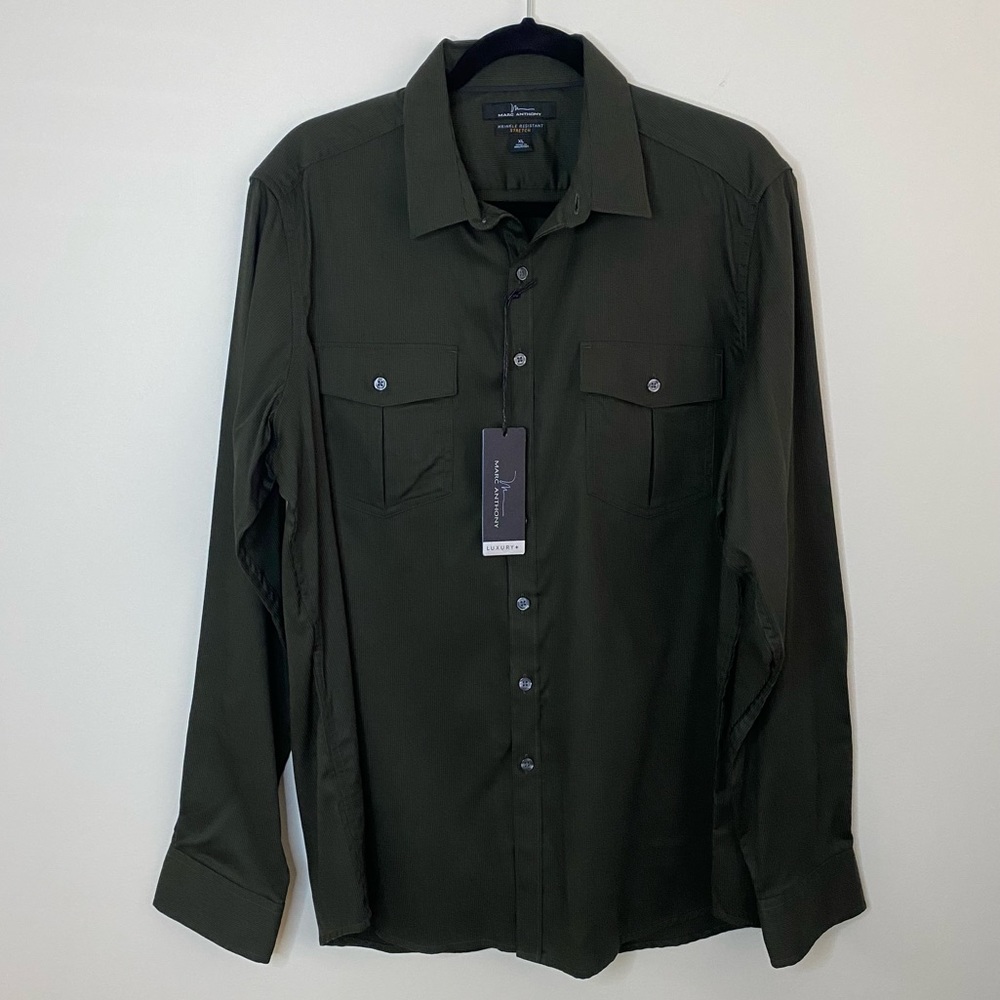 NWT Marc Anthony Luxury Wrinkle Resistant XL Forest  Button Down Long Sleeve